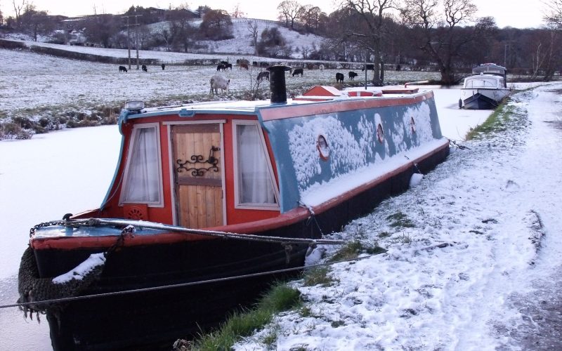 Narrowboat in the frozen canal