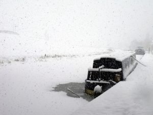 Narrowboat in the snow