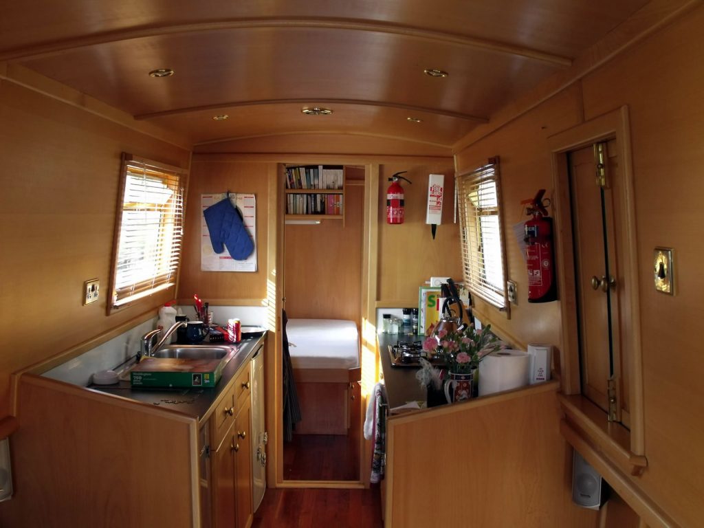 The galley of narrowboat Audrey Too